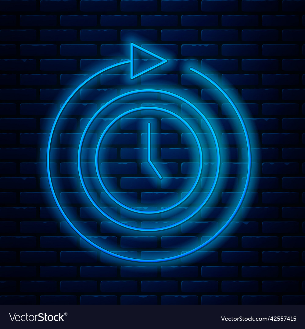 Glowing neon line clock with arrow icon isolated Vector Image Glowing neon line clock with arrow icon isolated