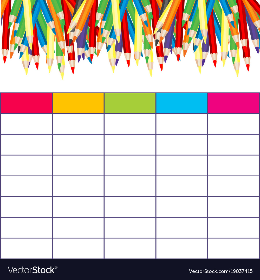 School timetable with multicolored pencils