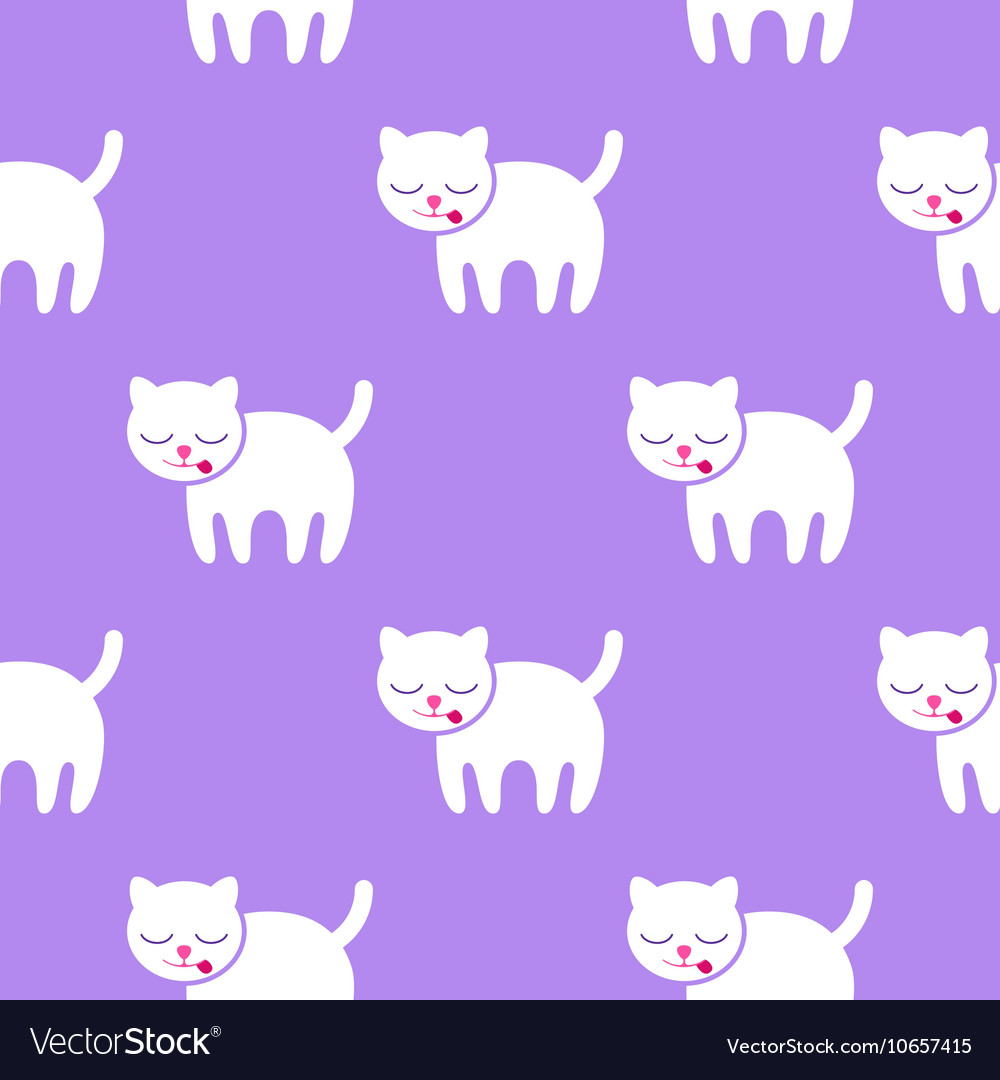 Seamless pattern kitten on a purple background Vector Image