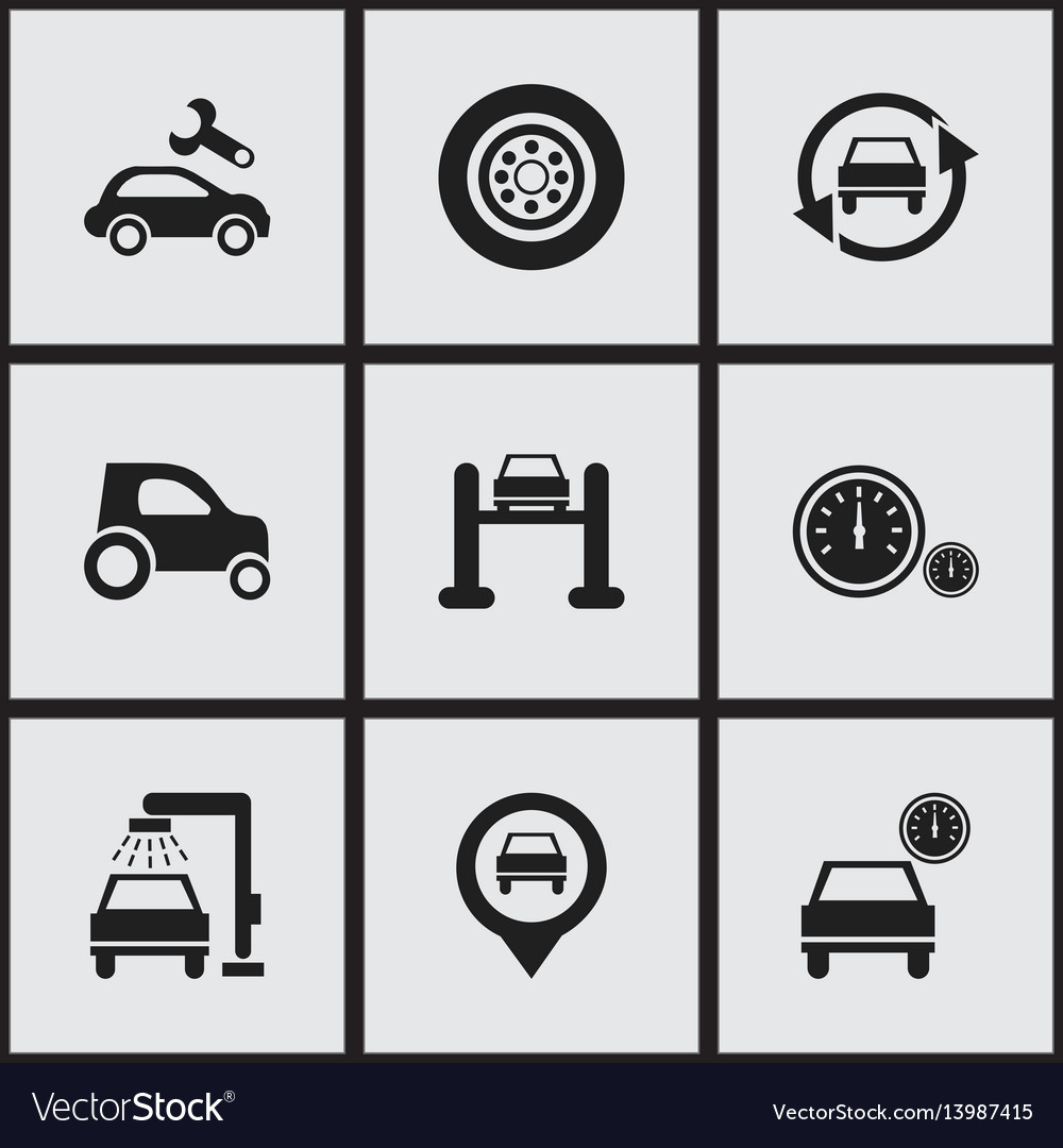 Set of 9 editable vehicle icons includes symbols Vector Image