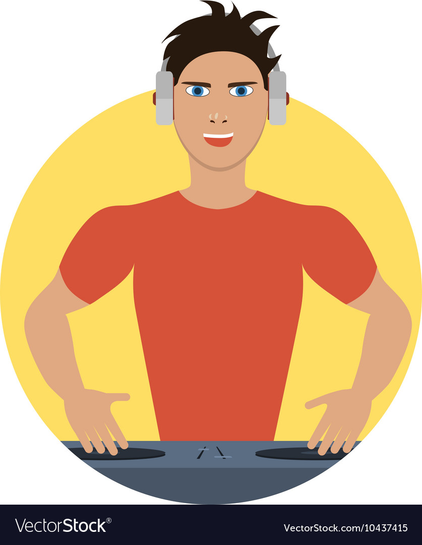 Smiling dj with console Royalty Free Vector Image