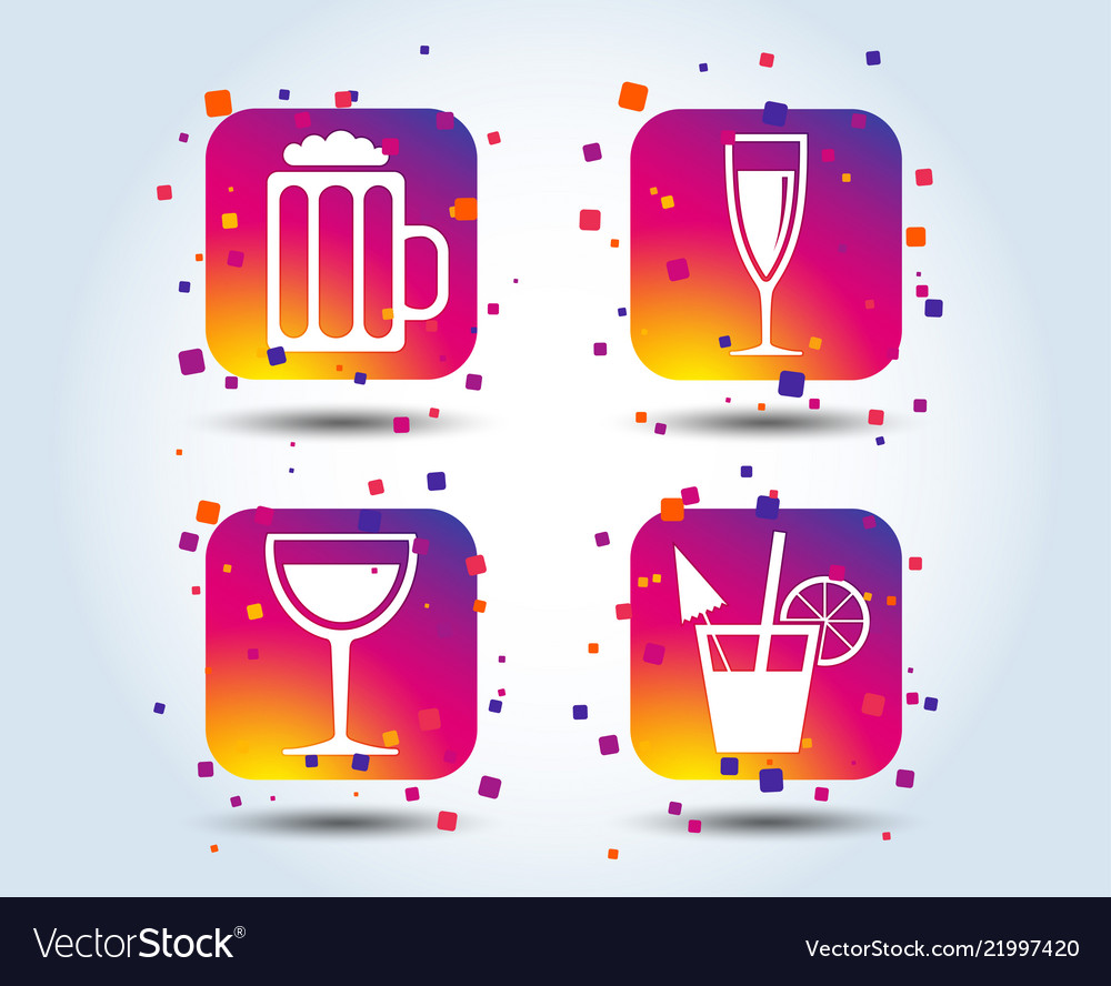 Alcoholic drinks signs champagne beer icons