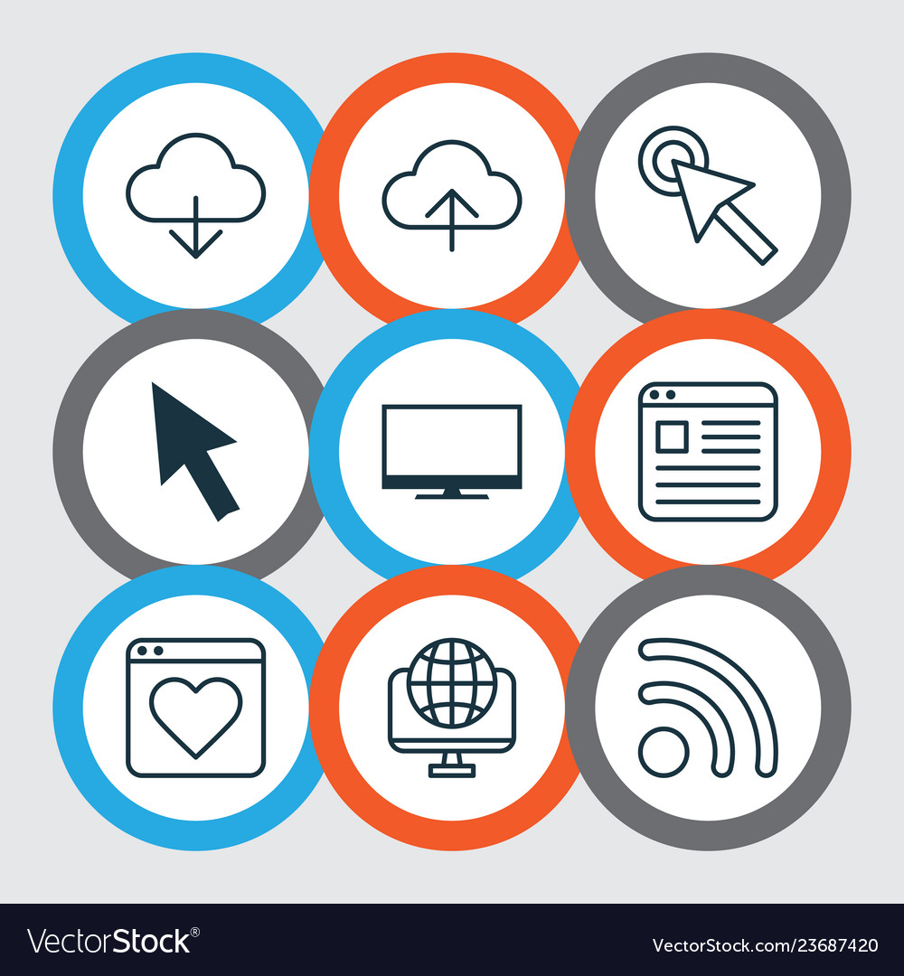 Connection icons set with browser upload mouse vector image Connection icons set with browser upload mouse