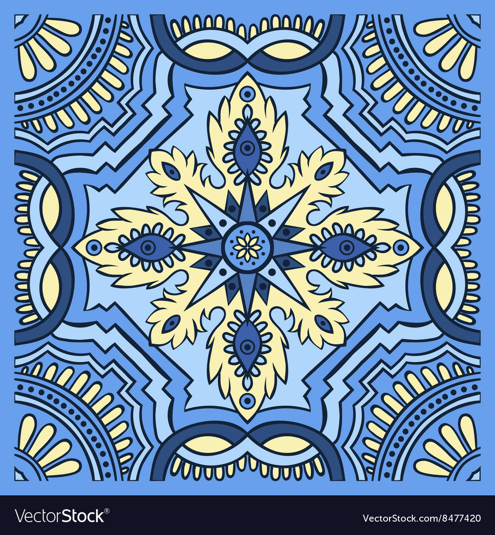 Hand drawing tile pattern in blue and yellow