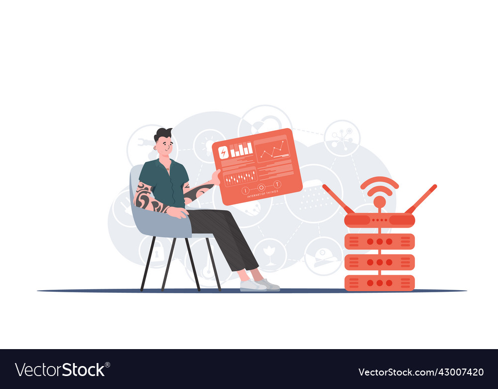 Internet of things and automation concept a man