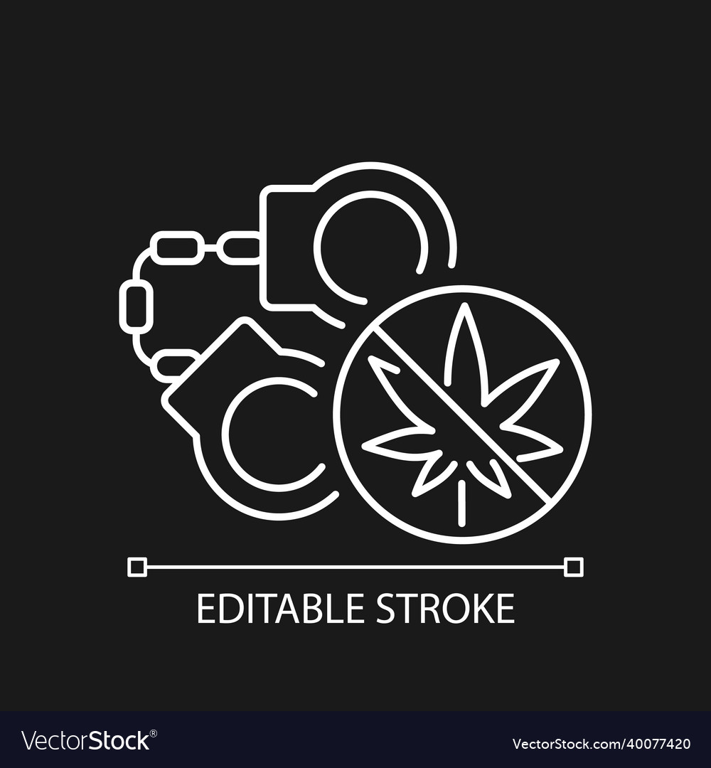 Marijuana arrests white linear icon for dark theme vector image Marijuana arrests white linear icon for dark theme