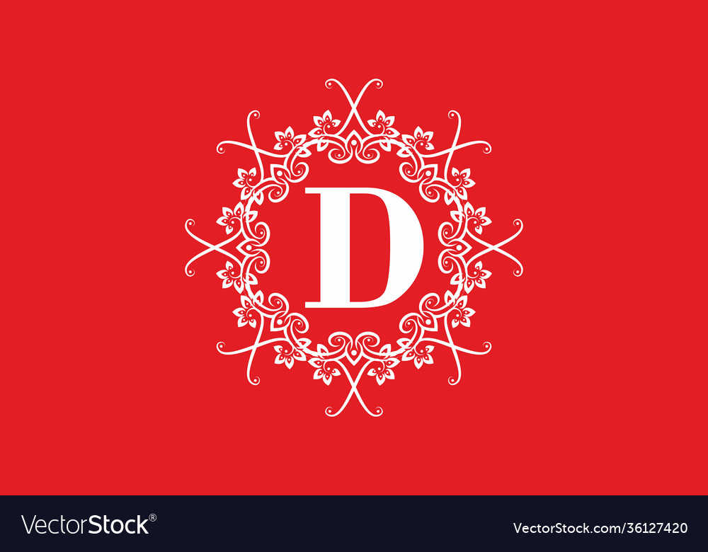 Red white d initial letter in classic frame Vector Image