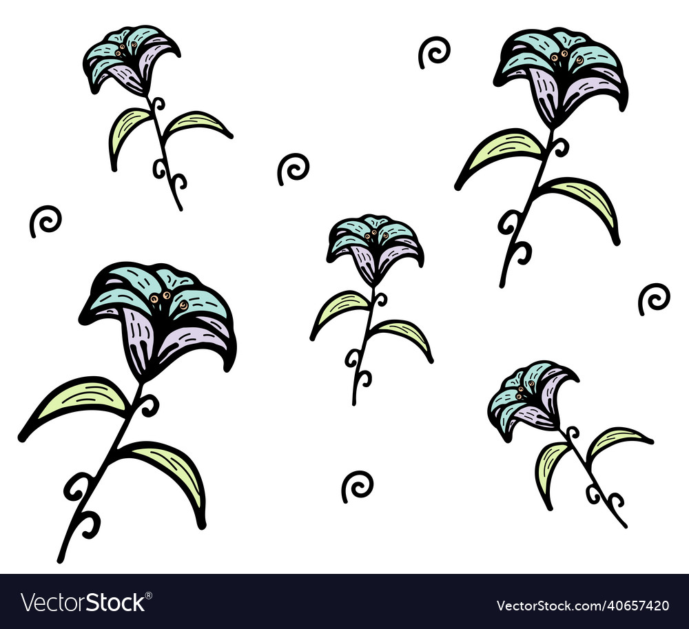 Seamless floral pattern with lilies in doodle