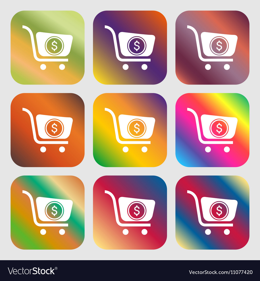 Shopping cart icon nine buttons with bright