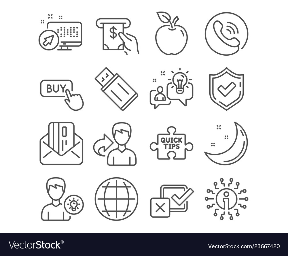 Usb flash buy button and atm service icons globe vector image Usb flash buy button and atm service icons globe