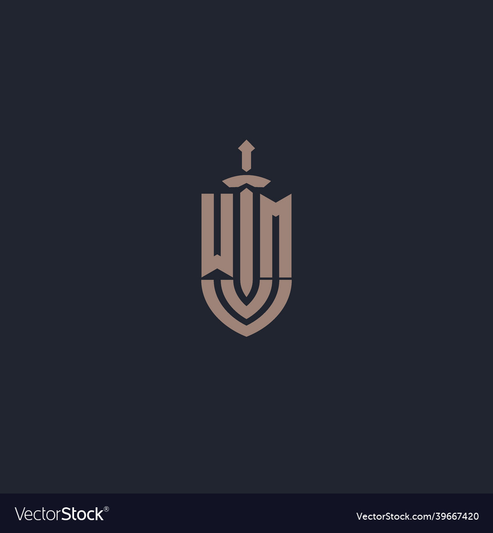 Wm logo monogram with sword and shield style