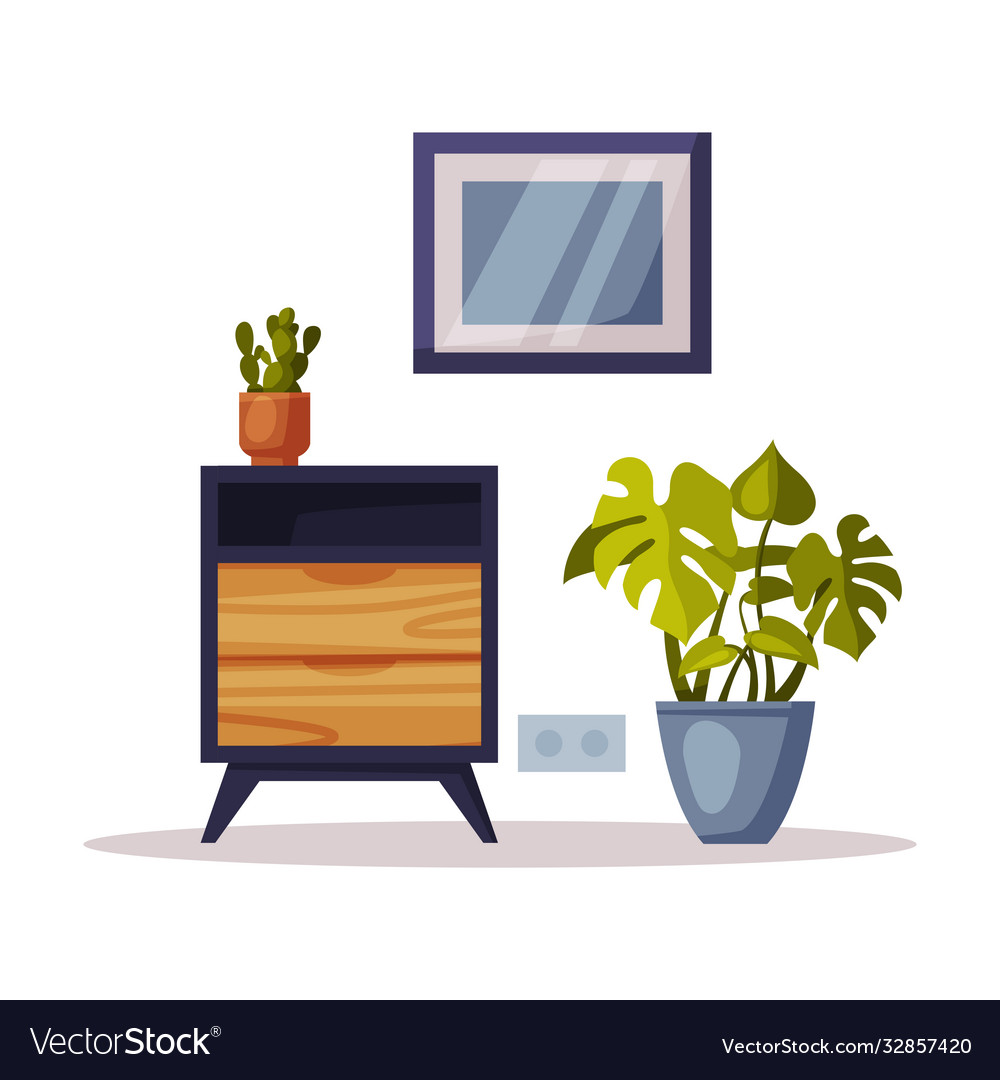 Wooden chest drawers potted houseplant