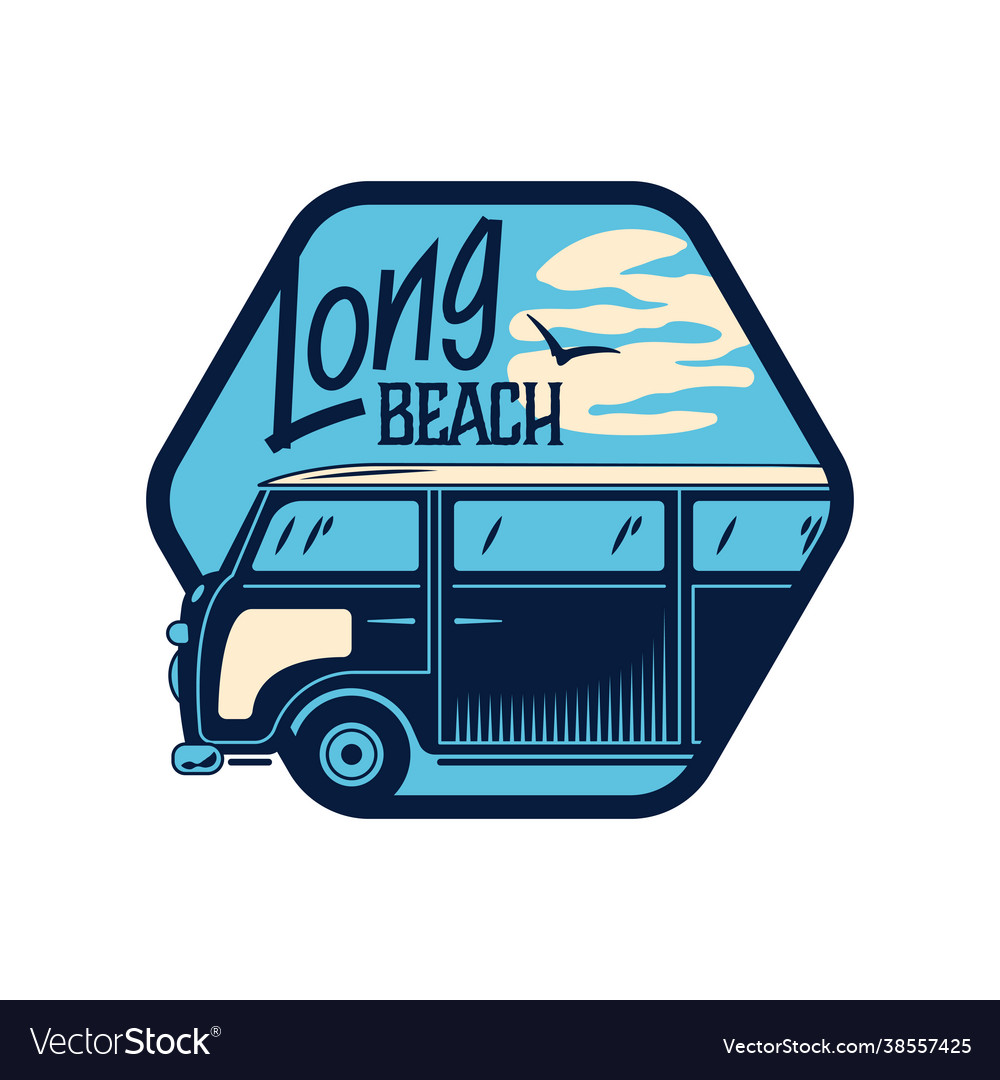 Beach hand drawn emblem vector image Beach hand drawn emblem
