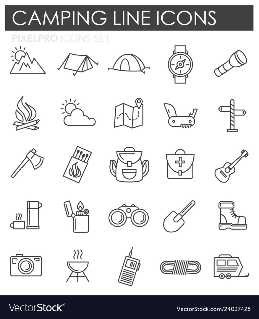 Camping line icons set for graphic and web design Vector Image Camping line icons set for graphic and web design