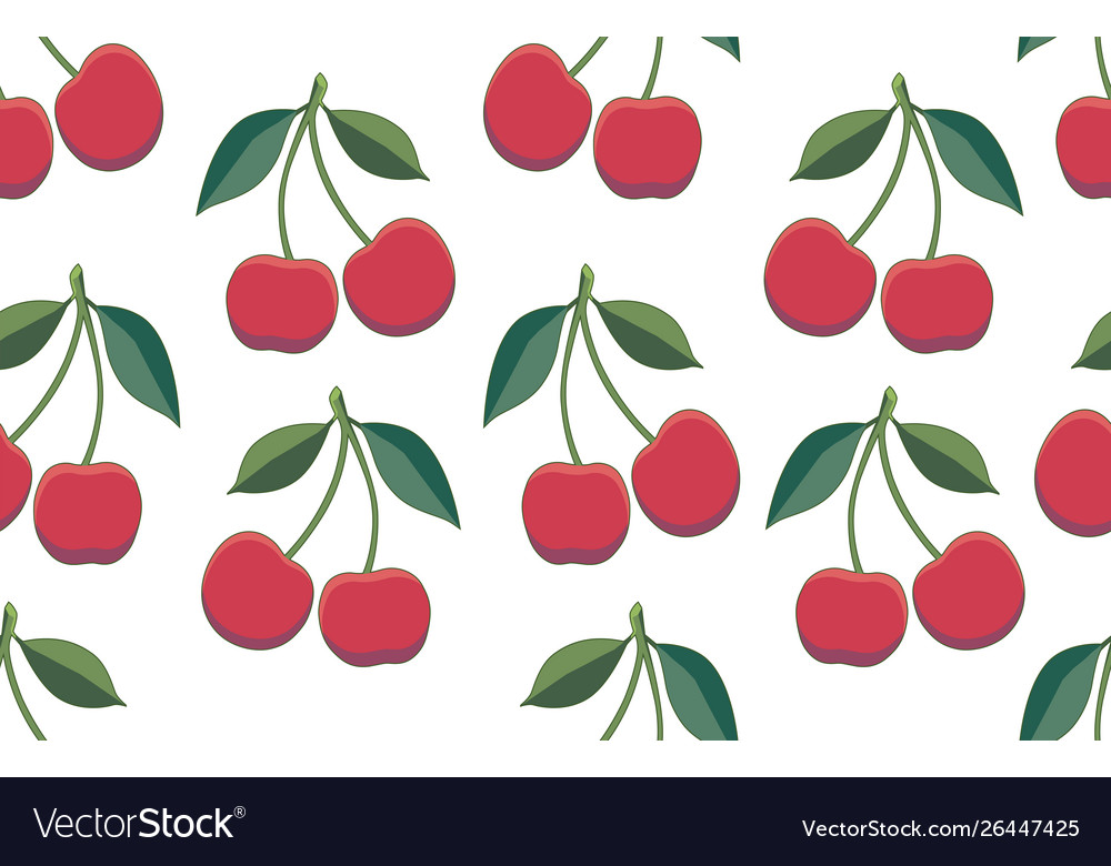 Cherry seamless pattern with two isolated Vector Image Cherry seamless pattern with two isolated