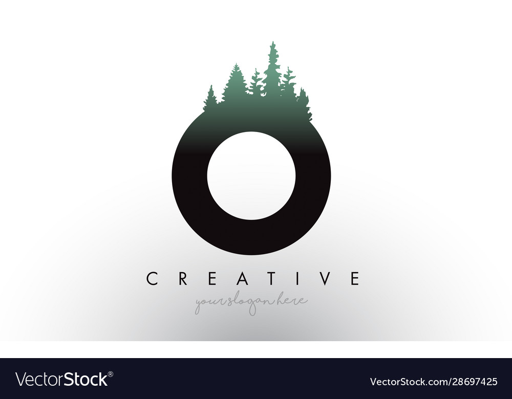 Creative o letter logo idea with pine forest Vector Image