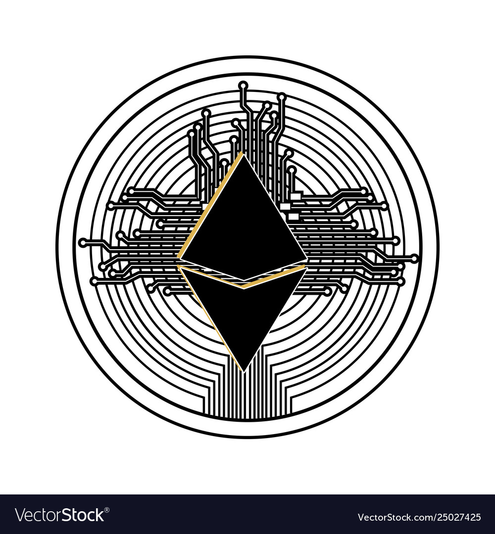 Cryptocurrency etherum coin with circuit lines