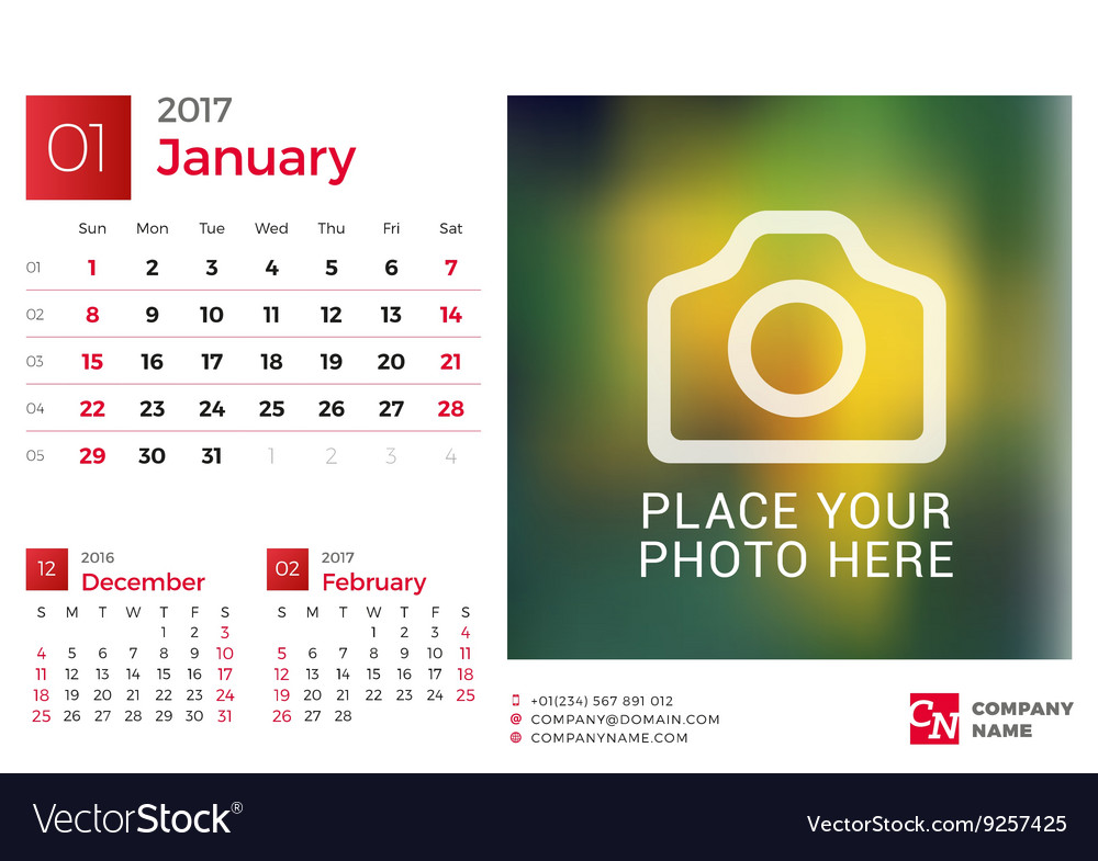 Desk calendar for 2017 year design print template