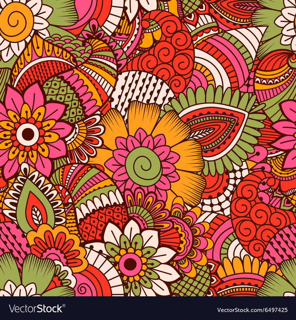 Hand drawn seamless pattern with floral elements