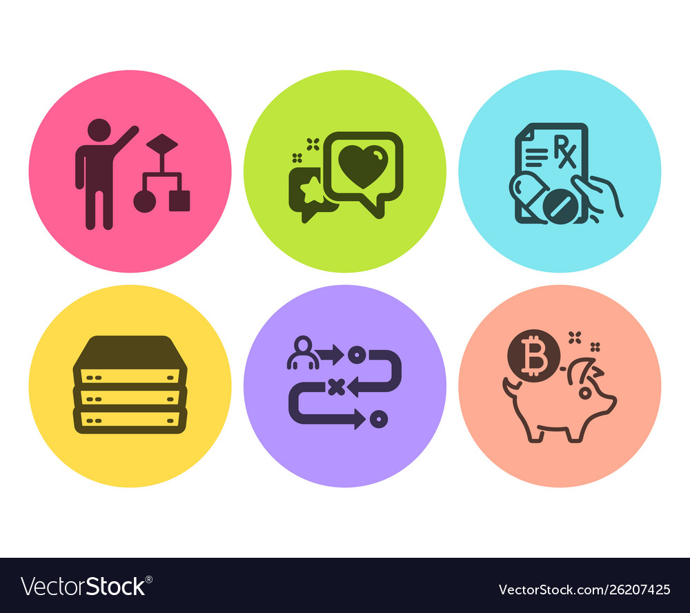 Prescription drugs heart and algorithm icons set