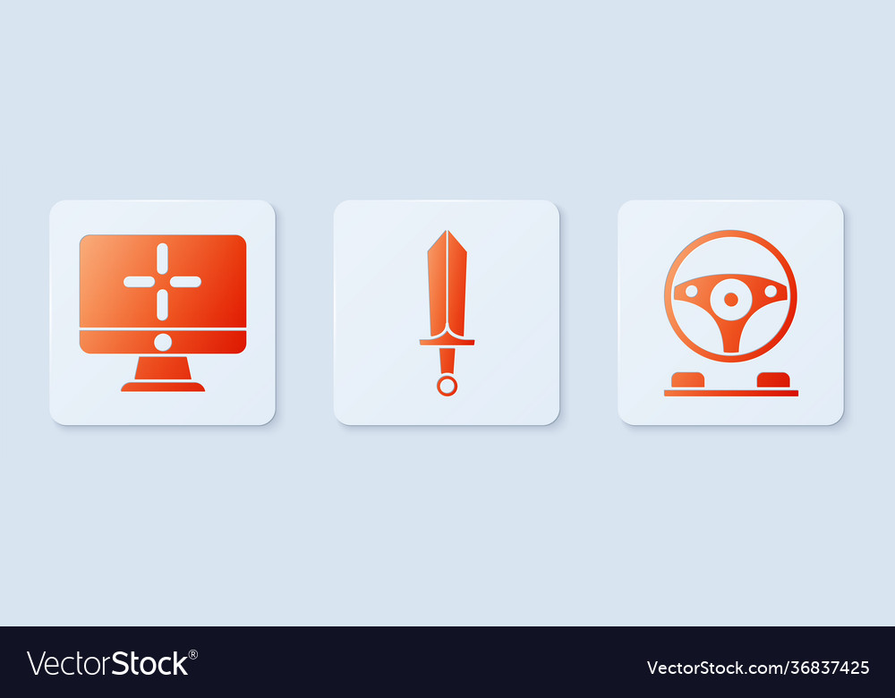 Set sword for game computer monitor and racing vector image Set sword for game computer monitor and racing