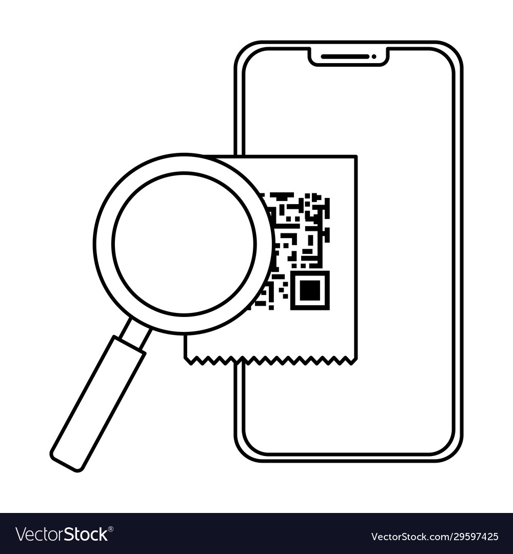 Smartphone with scan code qr and magnifying glass vector image Smartphone with scan code qr and magnifying glass