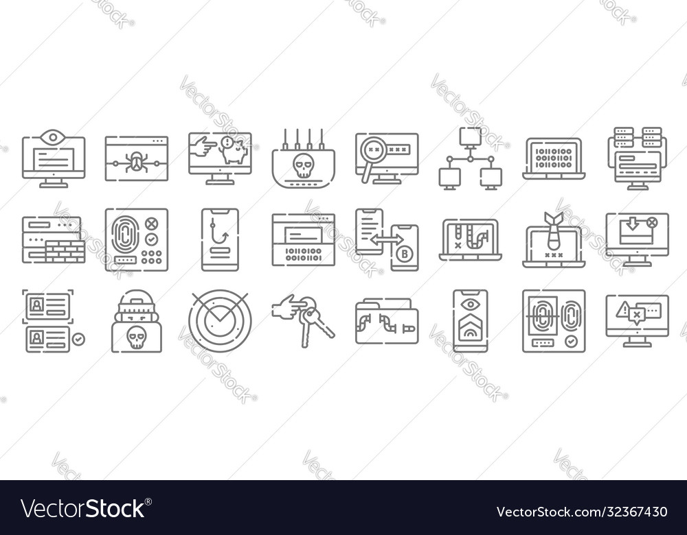 Hacker line icons linear set quality vector image Hacker line icons linear set quality