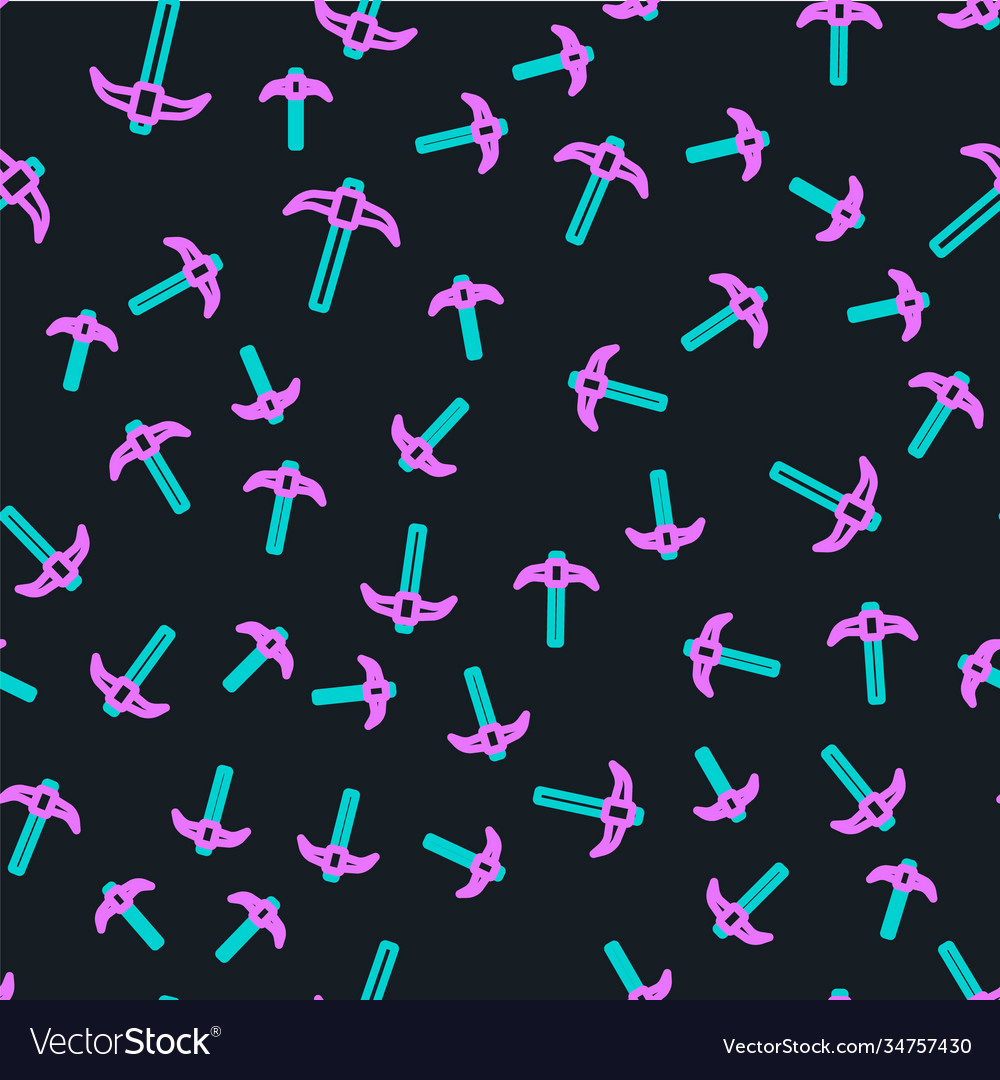 Line pickaxe icon isolated seamless pattern