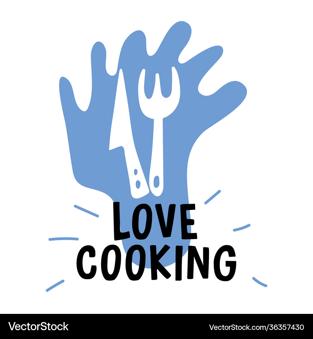 Love cooking lettering with knife and fork Vector Image