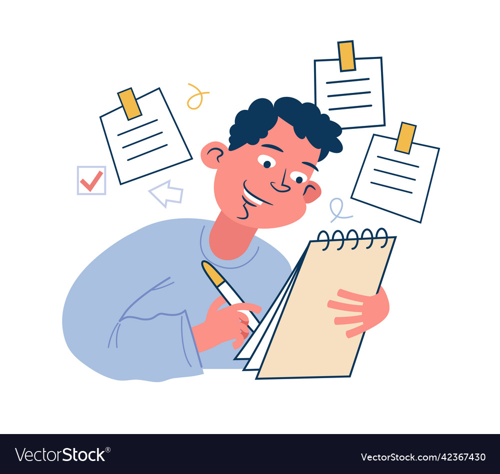 Man write sticky vector image Man write sticky
