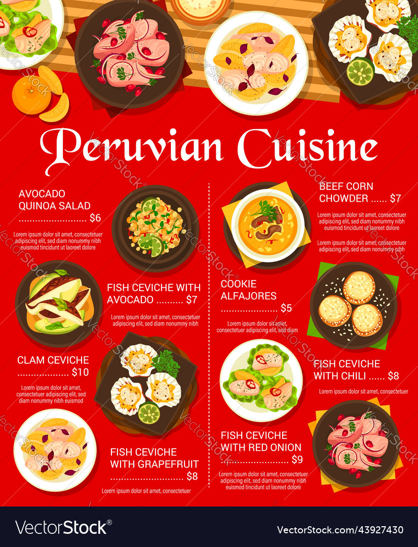 Peruvian cuisine restaurant menu page template Vector Image