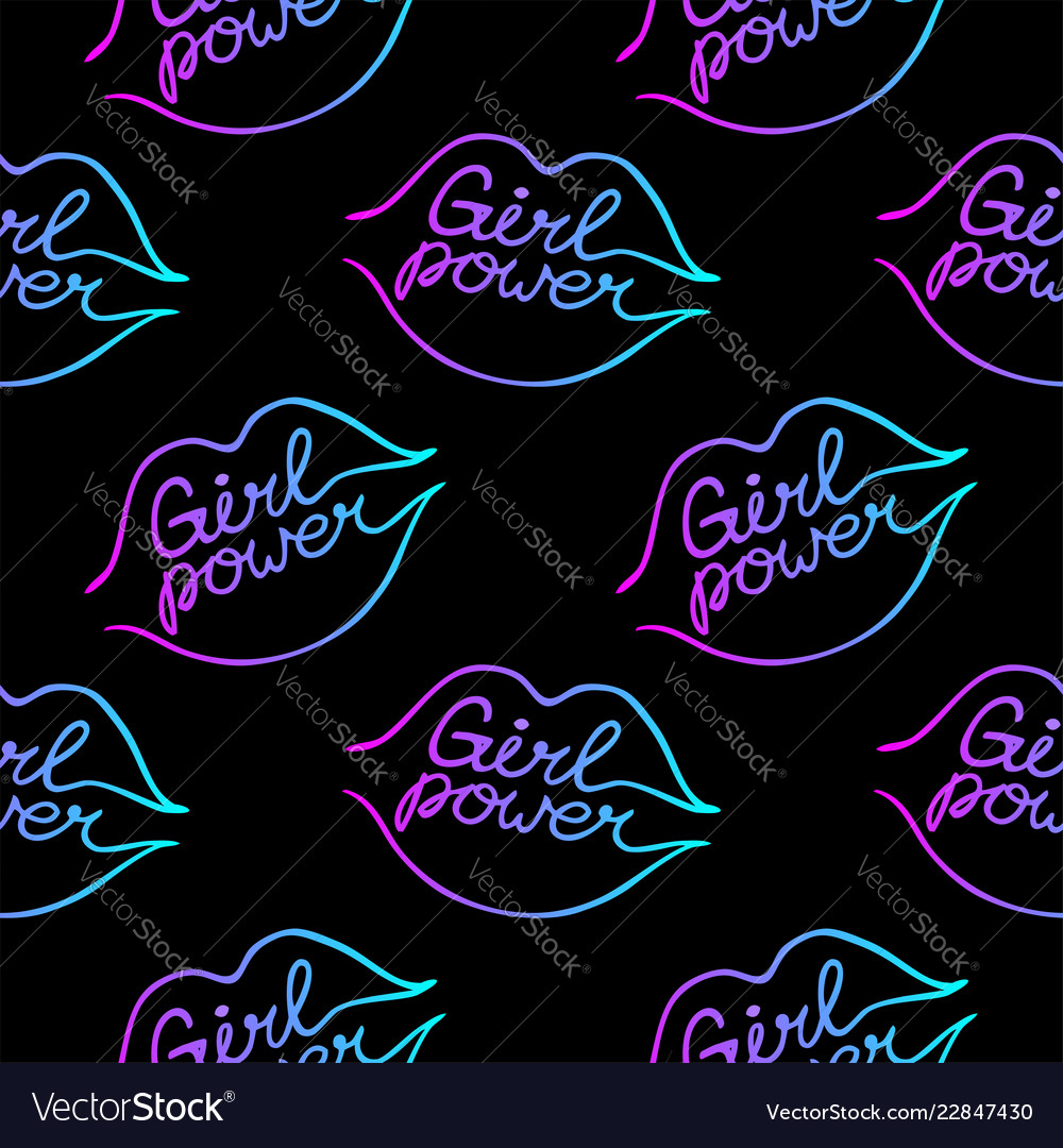 Seamless pattern with lips and girl power quote