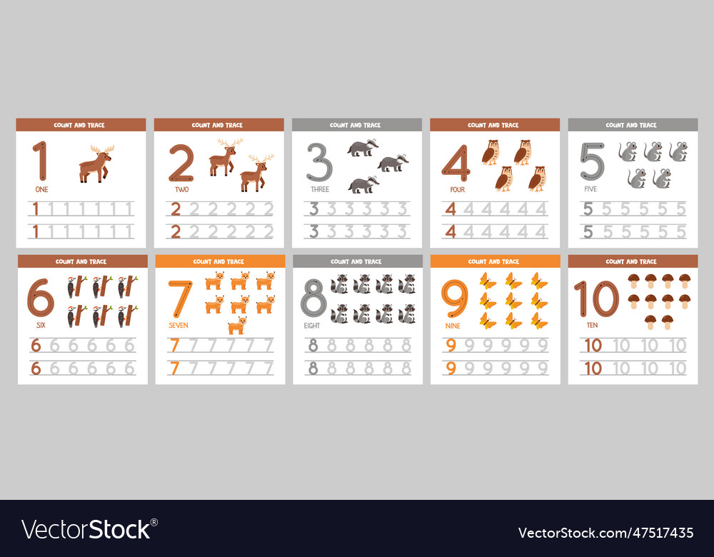 Collection of flashcards for learning numbers vector image Collection of flashcards for learning numbers
