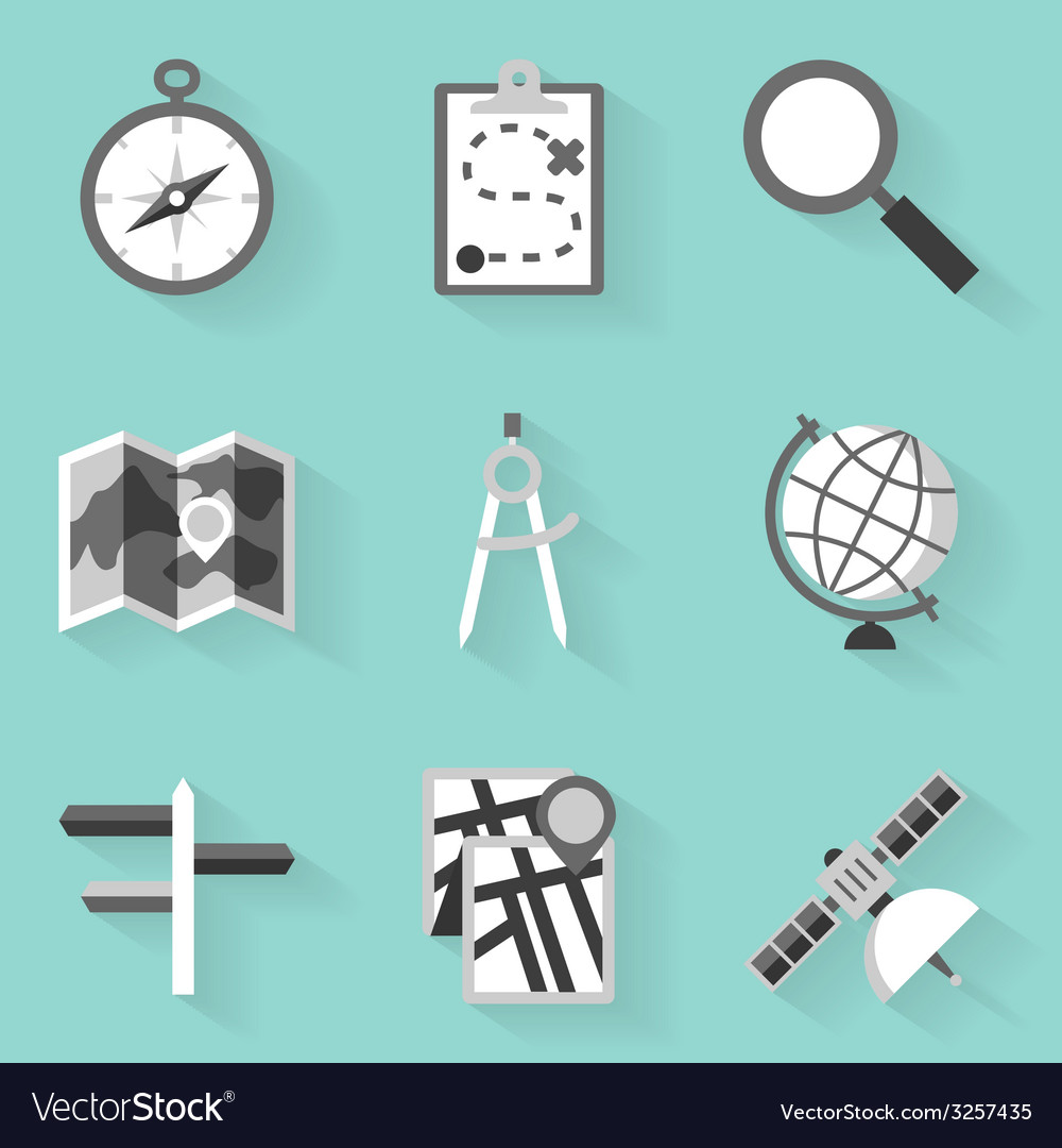 Flat icon set navigation white style