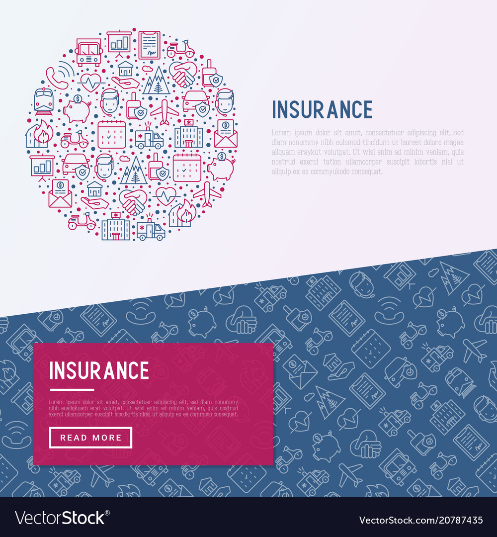 Insurance concept in circle with thin line icons