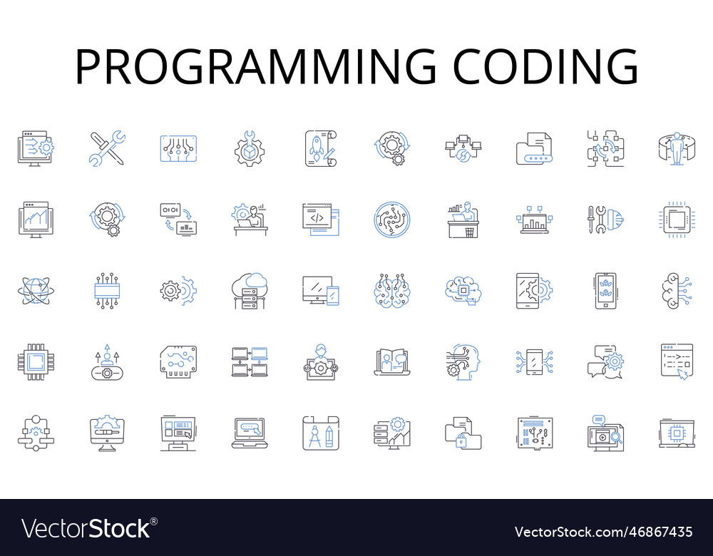 Programming coding line icons collection safety