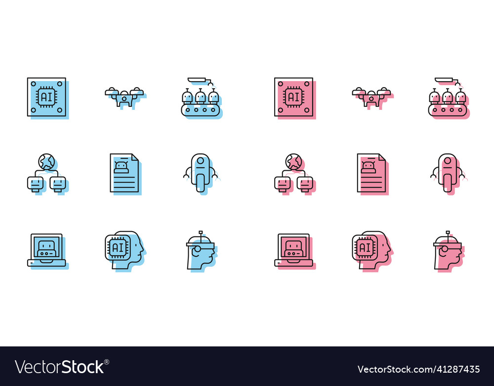 Set line creating robot humanoid processor vector image Set line creating robot humanoid processor