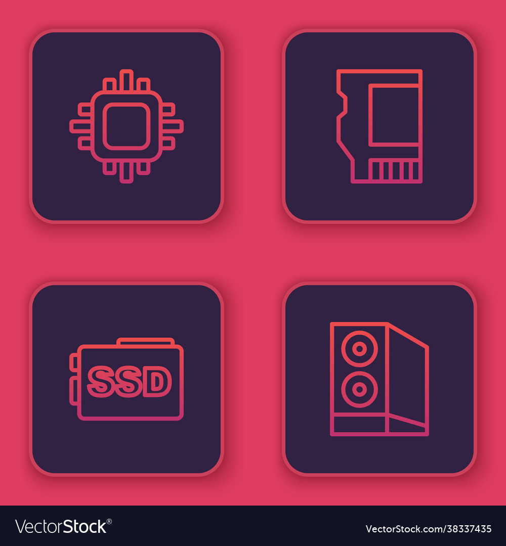 Zeilenprozessor mit cpu ssd Karte und Gehäuse einstellen vector image Zeilenprozessor mit cpu ssd Karte und Gehäuse einstellen