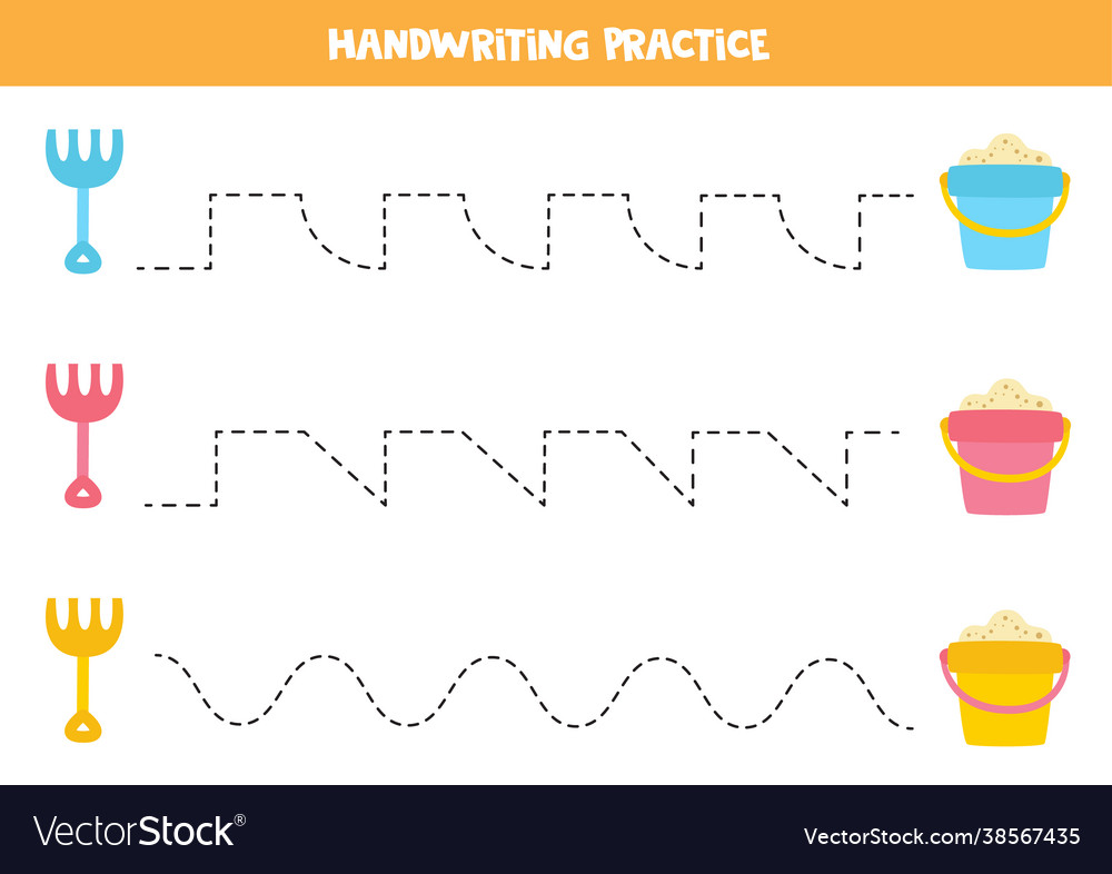 Tracing lines with cartoon bucket and rake
