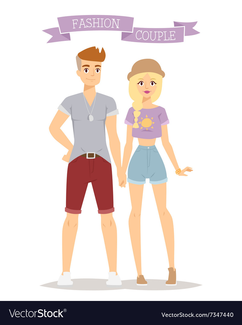 Beautiful Cartoon Couple Fashion Clothes Vector Image