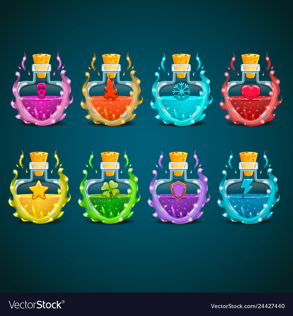 Big set with elixir different in magic smoke vector image Big set with elixir different in magic smoke