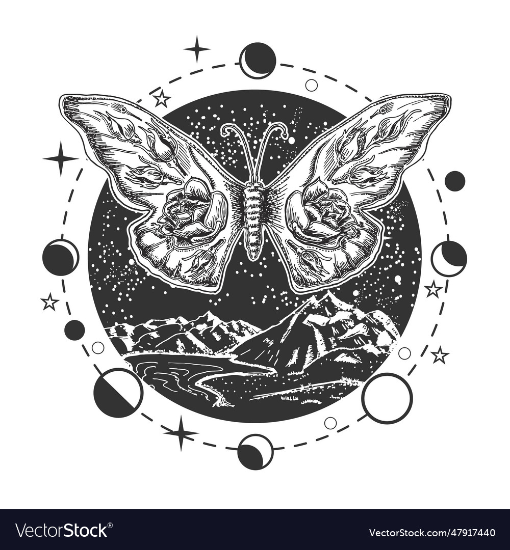 Butterfly mystical engraved retro vintage vector image Butterfly mystical engraved retro vintage