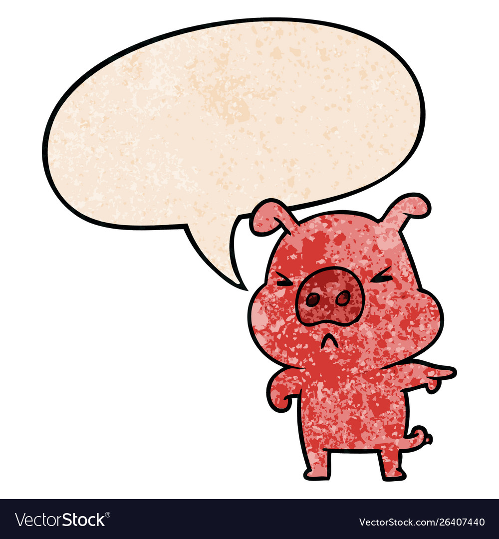 Cartoon angry pig pointing and speech bubble