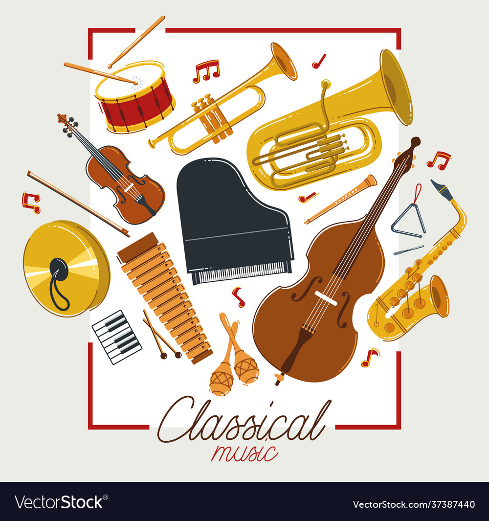 Classical music instruments poster flat style Vector Image