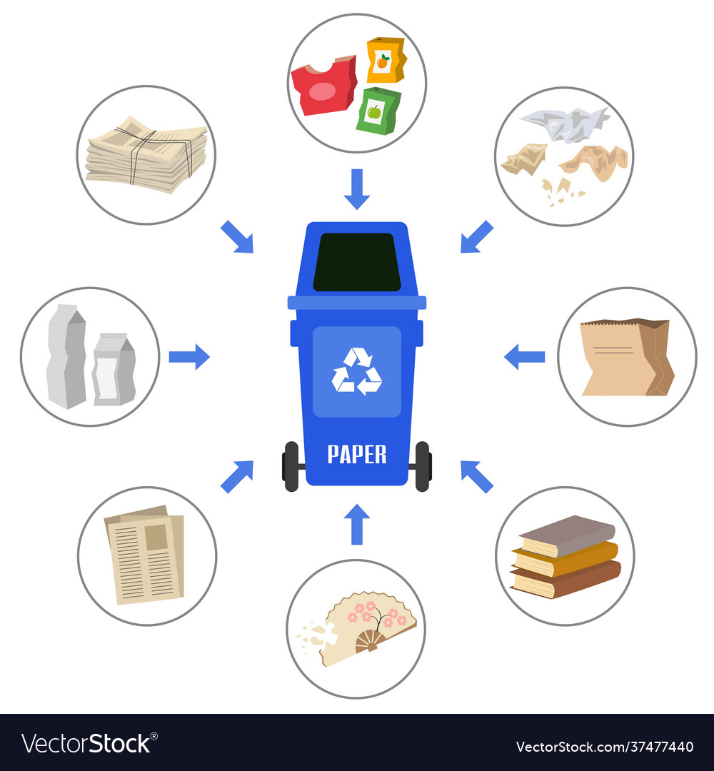 Container with paper trash on white background vector image Container with paper trash on white background