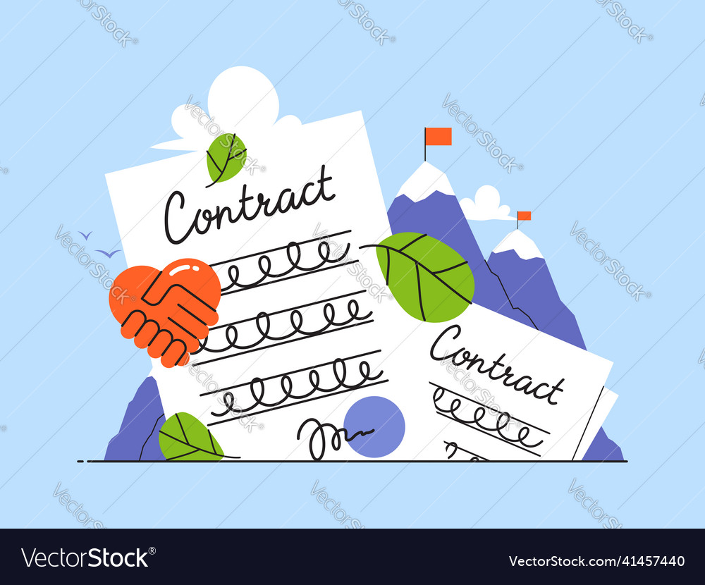 Contract documents with signature and stamp