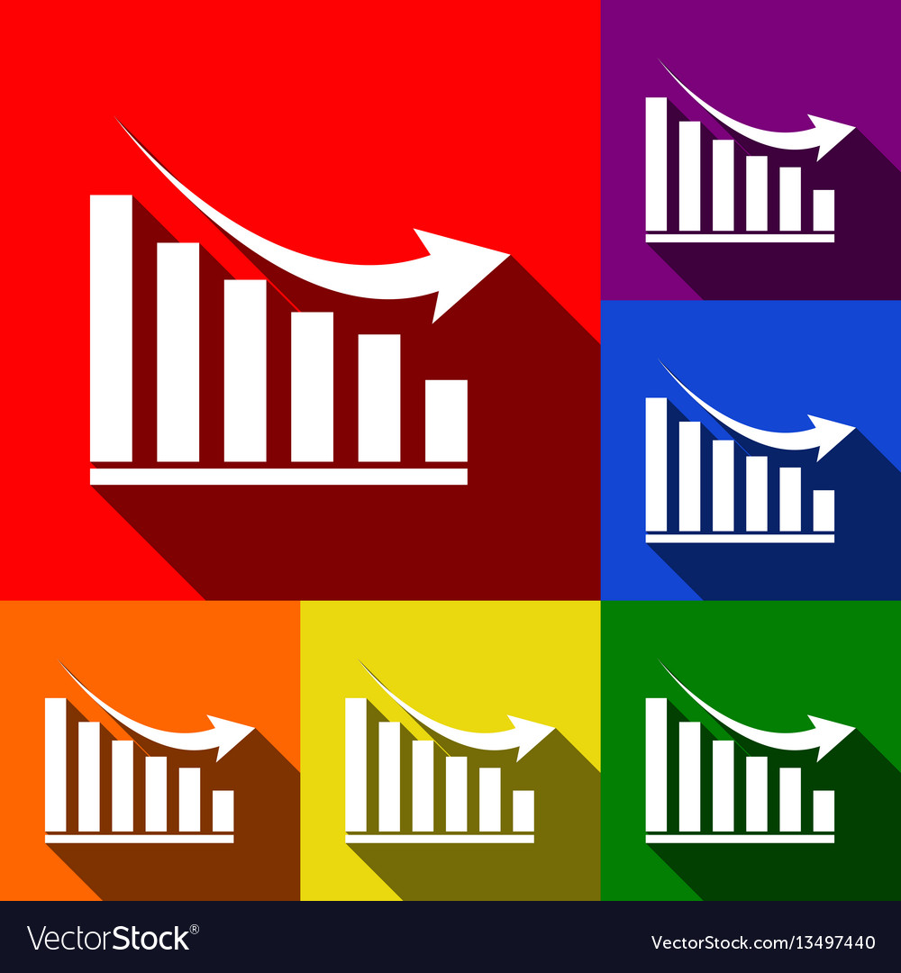 Declining graph sign set icons