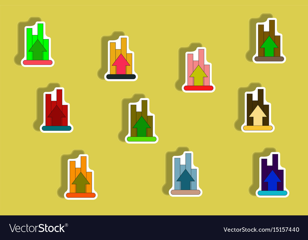 Flat icons set of column chart with arrow up