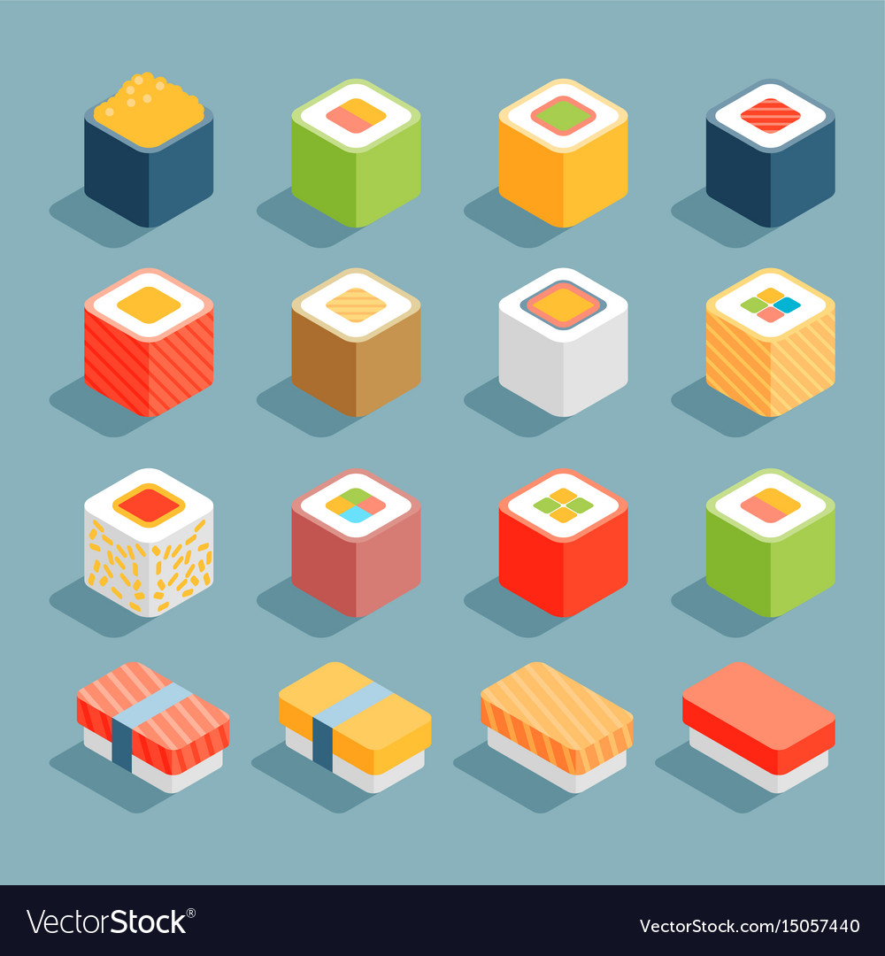 Flat isometric icons sushi