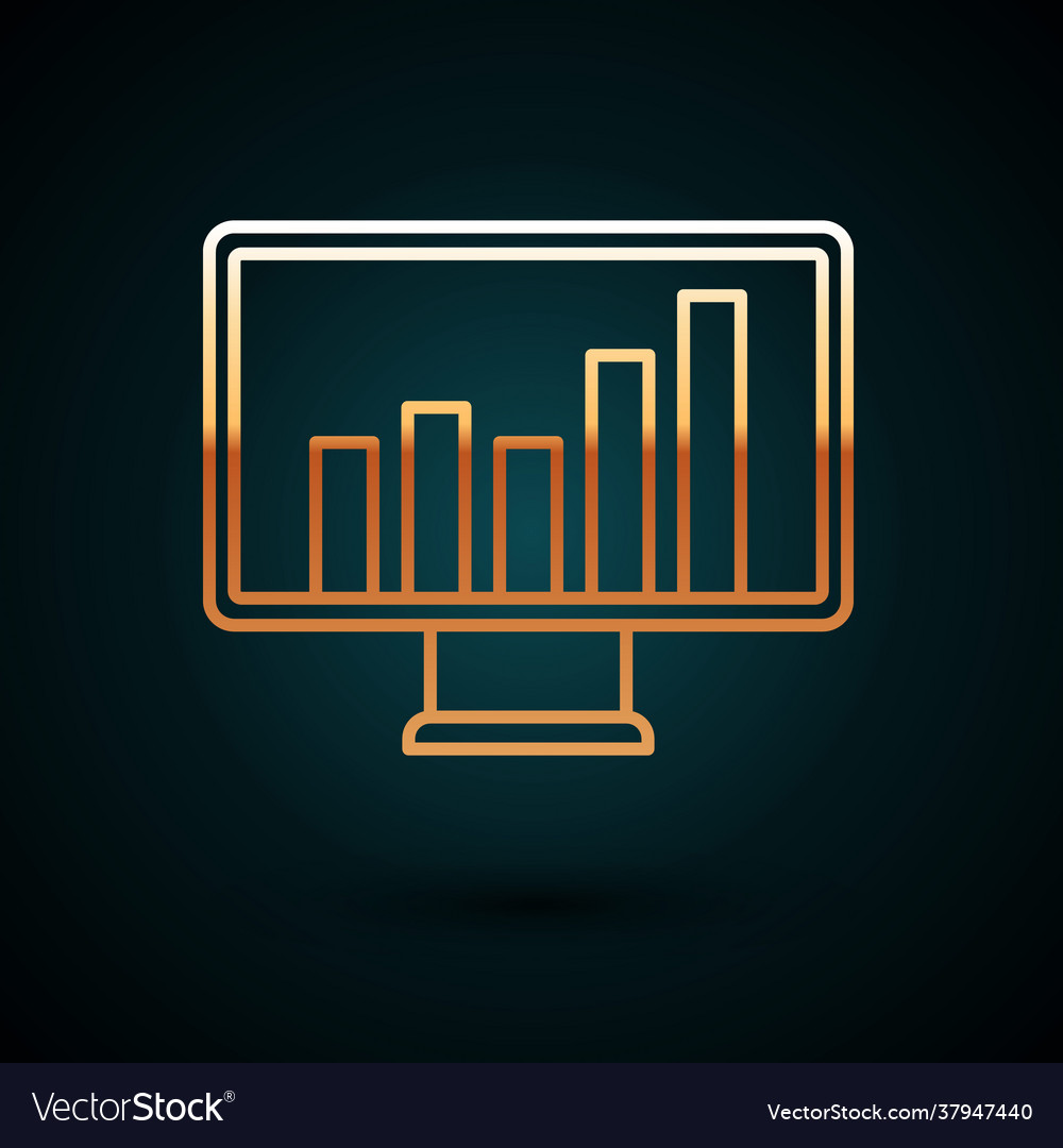 Gold line computer monitor with graph chart icon vector image Gold line computer monitor with graph chart icon